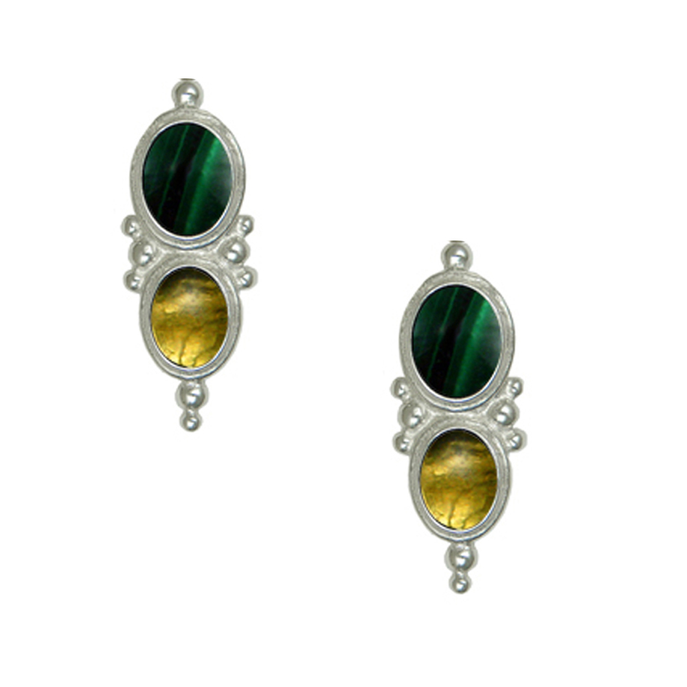 Sterling Silver Drop Dangle Earrings With Malachite